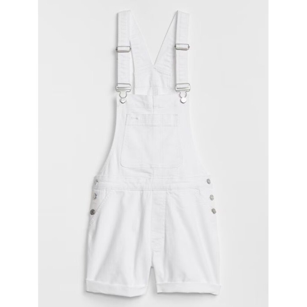 GAP Denim Womens Optic White Cuffed Hem Shortall Overalls Size XS Extra Small - Picture 3 of 16